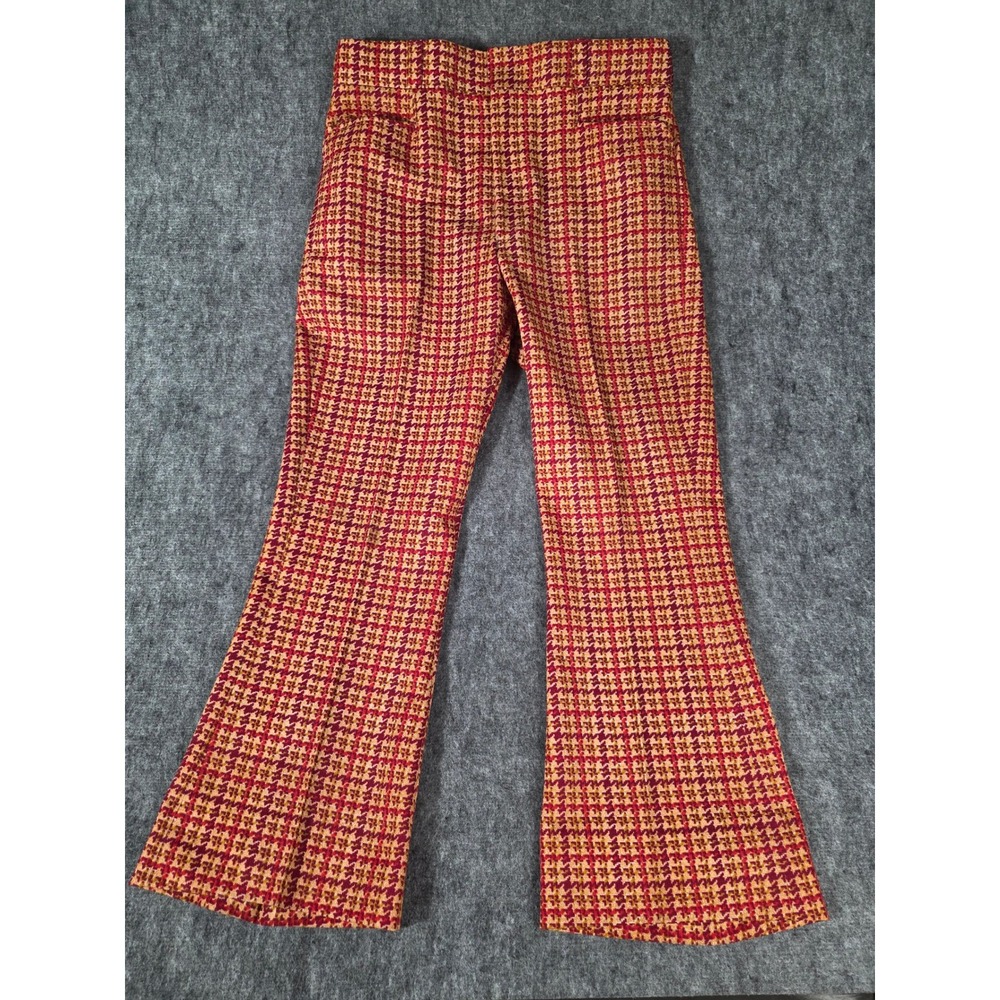 Vintage 70s Houndstooth Flare Bell Bottom Pant Talon Zephyr Zipper Textured Knit